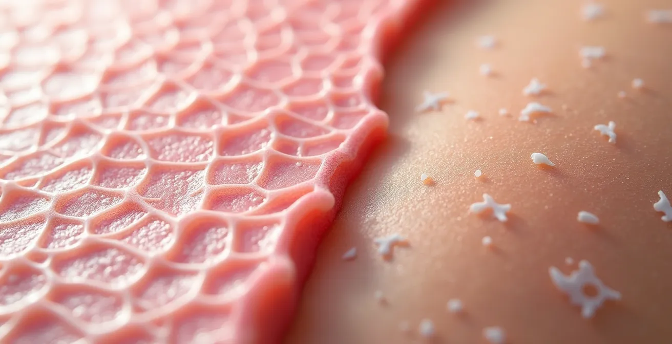 Comparación visual de barrera cutánea dañada versus sensibilidad genética en piel