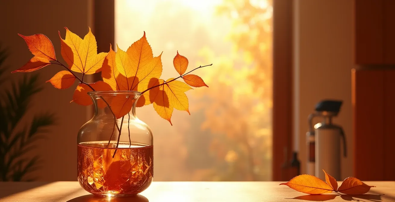 Centro de estética español preparado para campaña de otoño con decoración estacional