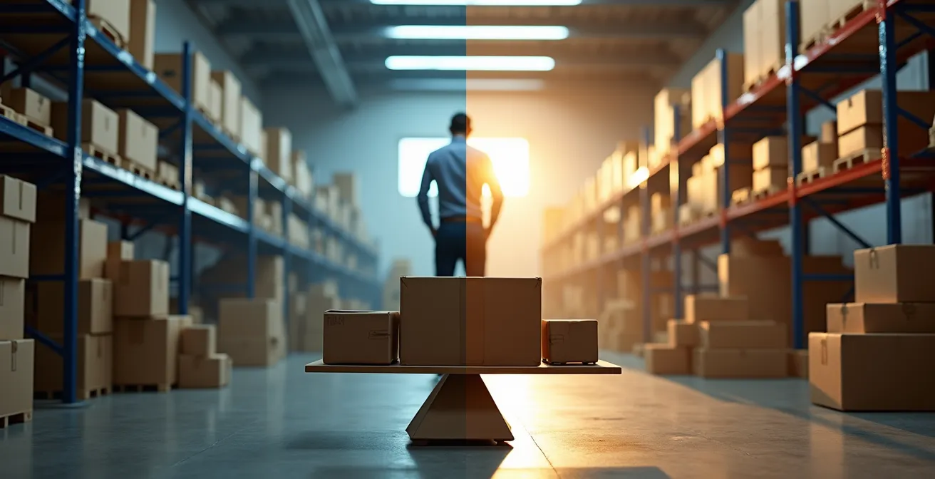 Gráfico visual mostrando el punto de equilibrio entre autogestión y 3PL para startups