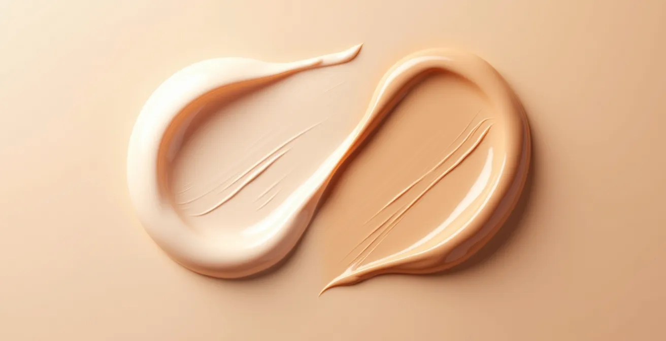 Comparación visual de texturas cosméticas híbridas sobre piel