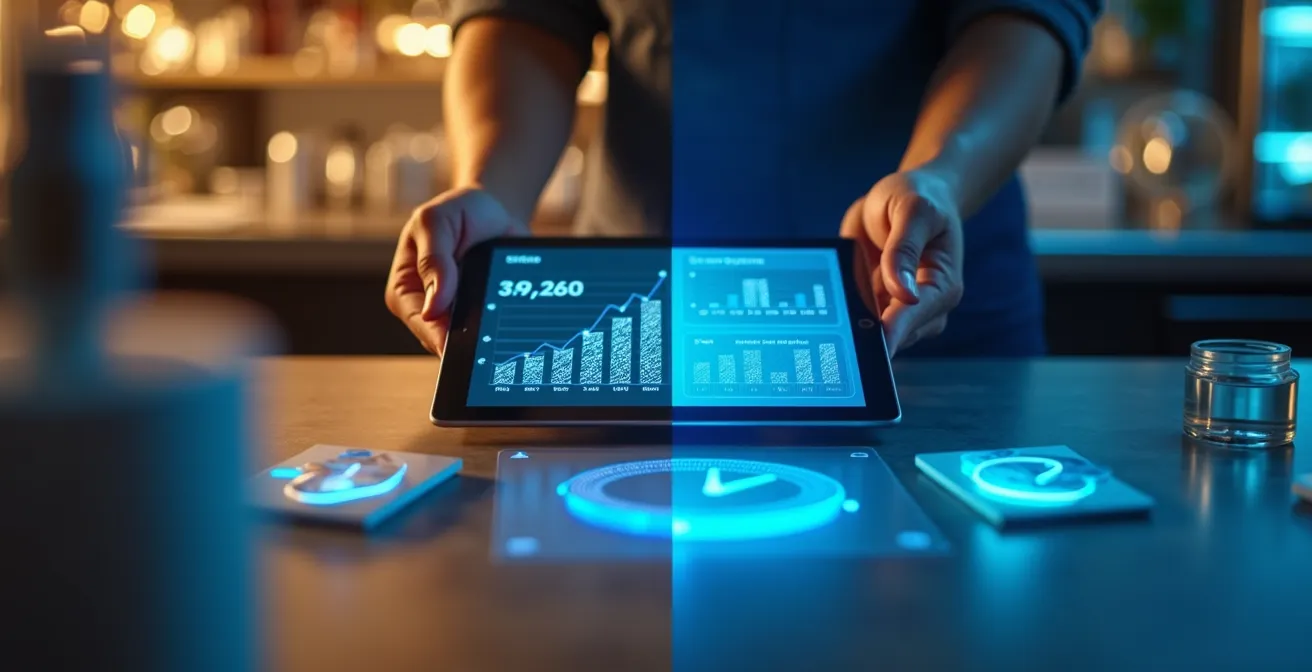 Concepto visual de estrategia omnicanal entre tienda física y venta online