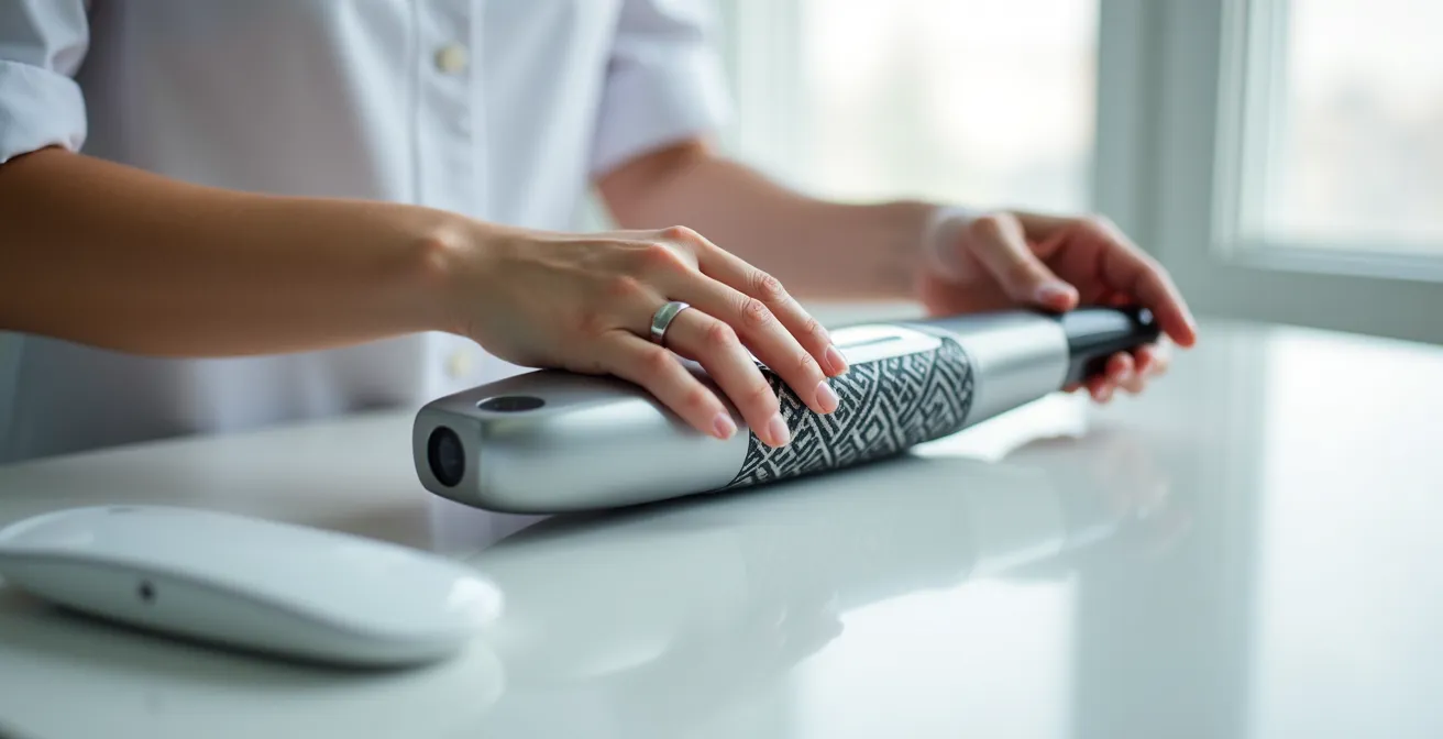 Profesional evaluando la ergonomía de un equipo estético durante periodo de prueba