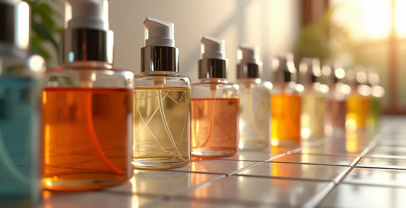 Vista macro de productos cosméticos organizados con sistema de inventario visual en salón de belleza