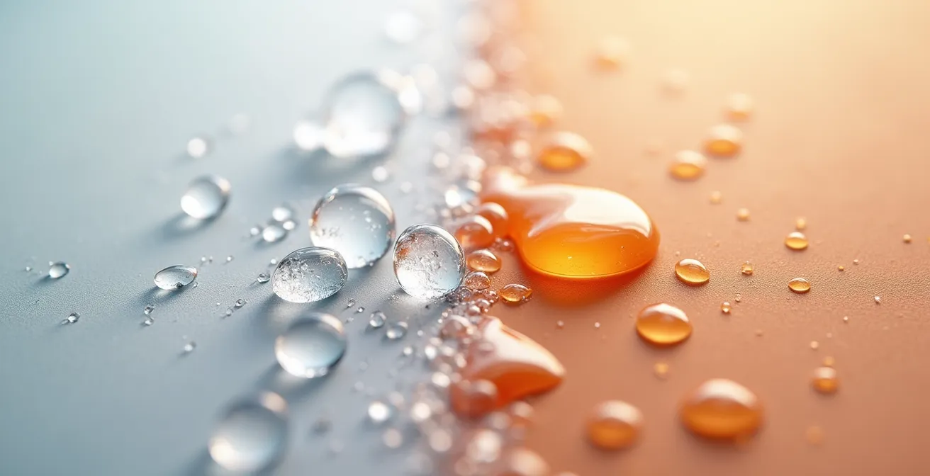 Comparación visual entre glicerina atrayendo agua y vaselina sellando la hidratación