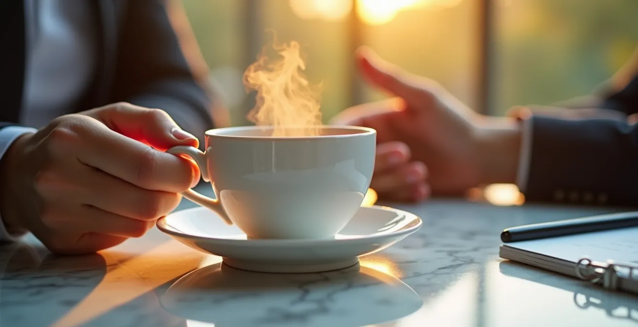 Mesa elegante con servicio de té artesanal español y ambiente relajado para consultoría post-tratamiento