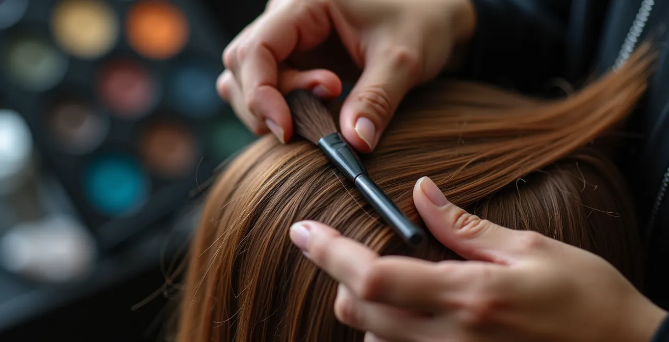 Captura del proceso creativo de transformación capilar mostrando manos expertas trabajando