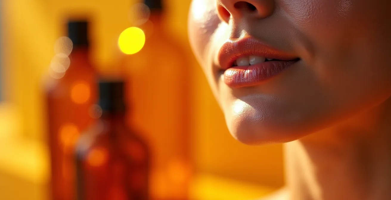 Rostro femenino iluminado con efecto glow post-tratamiento de vitamina C