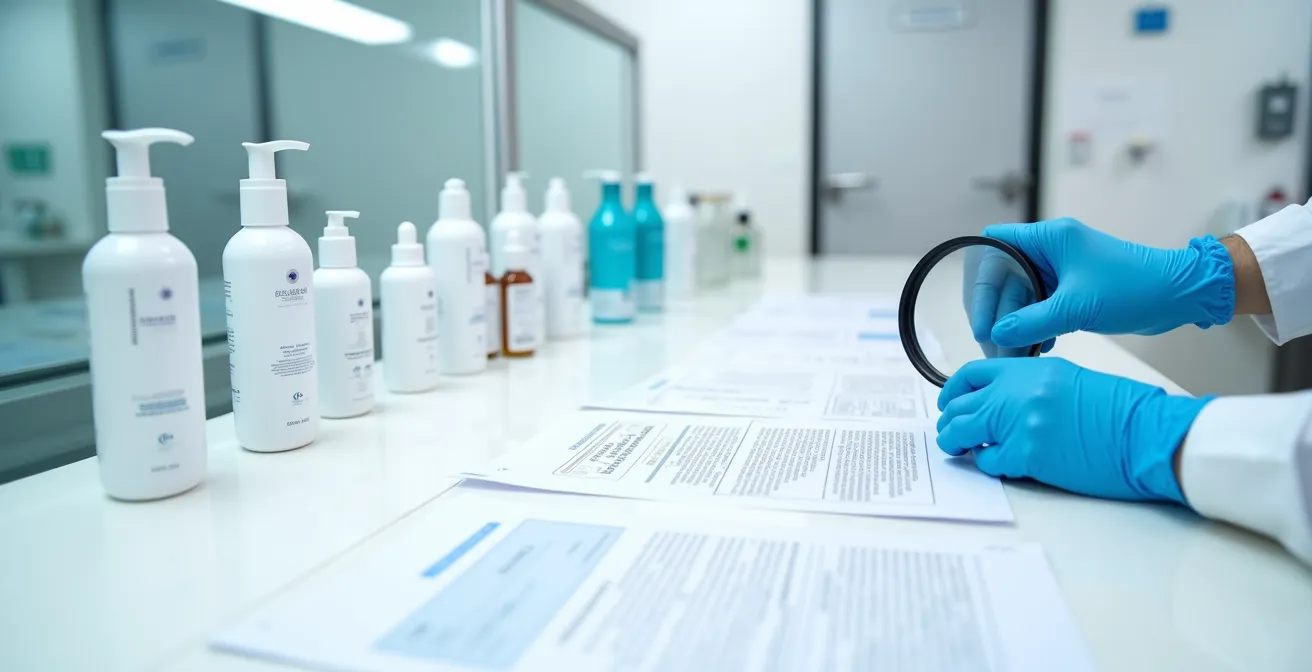 Documentos oficiales y productos cosméticos en proceso de inspección legal