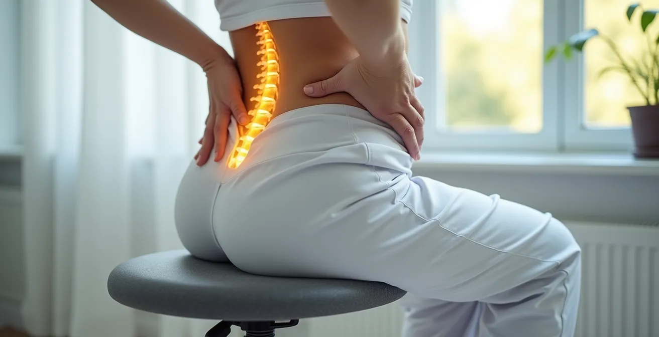 Taburete tipo silla de montar ergonómico en uso por profesional de estética