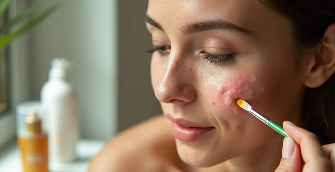 Demostración de técnica de maquillaje correctivo para marcas rojas post-acné