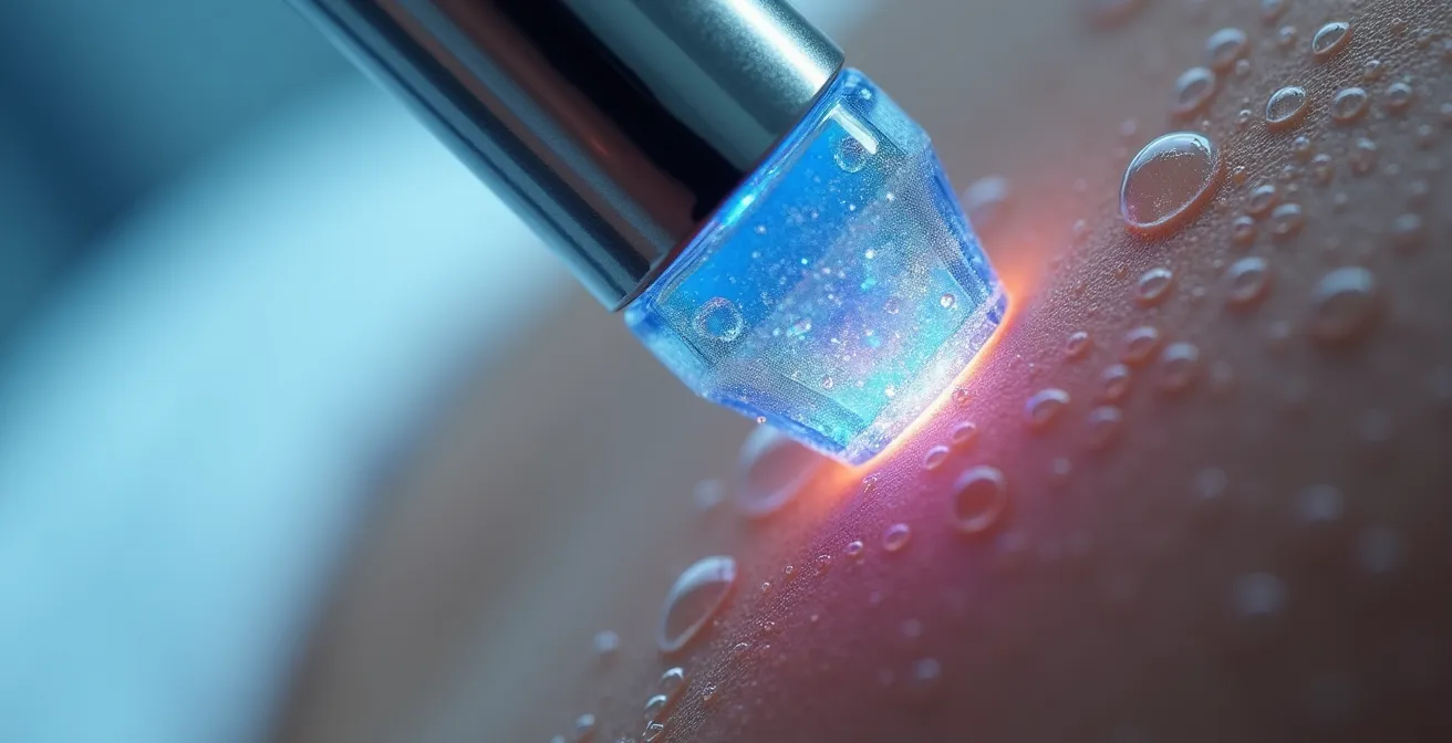 Sistema de enfriamiento criogénico aplicado durante tratamiento láser en zona sensible masculina